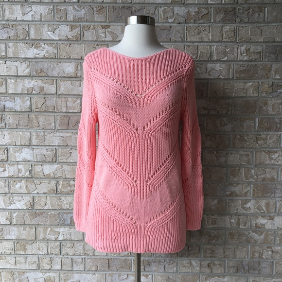 NWT LOFT Pointelle Scoop Back PeachPink Sweater XL - Picture 3 of 7